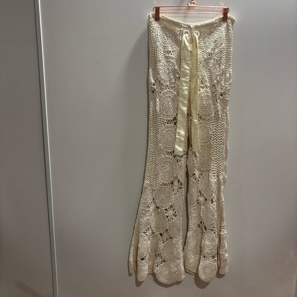 Free People Cream Crochet Flare Pants - Picture 4 of 10